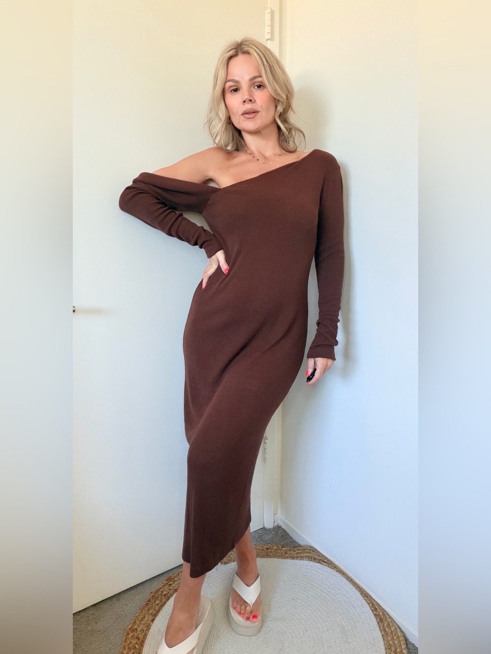 New Enza Costa Knit Slouch Dress Saddle Brown